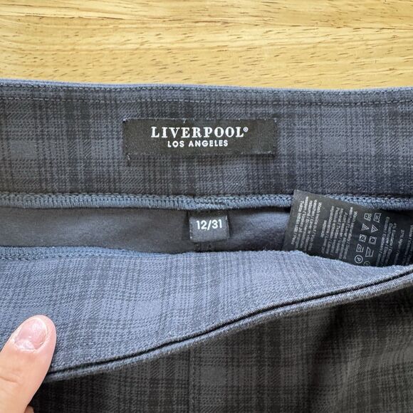 Liverpool Pull On Legging 12/31 Pant Ponte Knit Night Sky Blue Plaid Stretch EUC - Picture 4 of 12